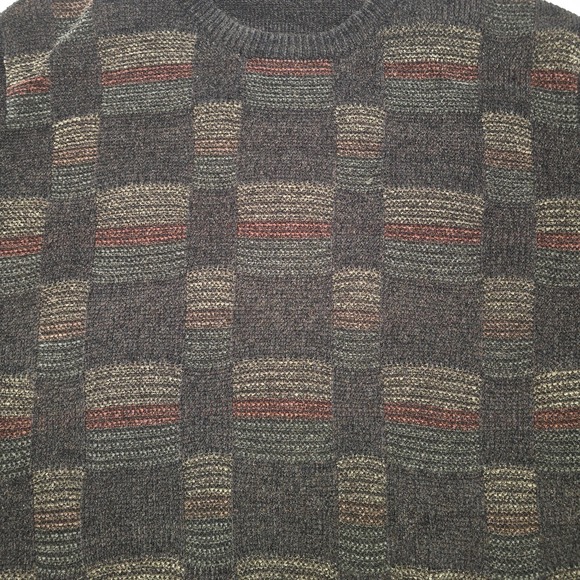 Vintage 90s Brown Geometric Knit Sweater Mens Retro Grandpa Pullover L/XL - Picture 4 of 8